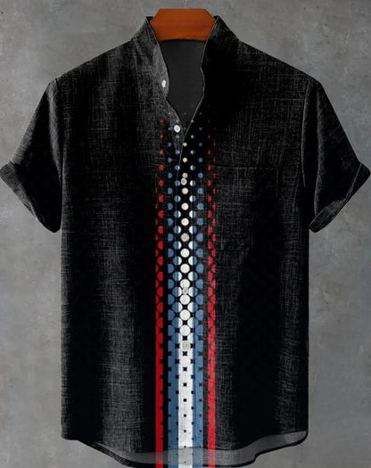 Men's striped Hawaiian shirt, casual short-sleeved top, loose and fashionable, vintage summer shirt