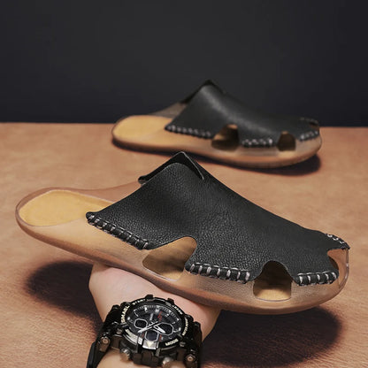 New Quality Leather Non-Slip Slippers Men Beach Sandals Comfortable Summer Shoes Men Slippers Classics Men Flip Flops Big Size