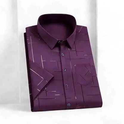 2026 High-Quality Men's Casual Fashion Shirt Short Sleeve Button-Down with Geometric Pattern