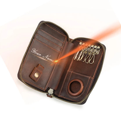 CONTACT'S Genuine Leather Key Wallets Key Chain Holder Full Grain Leather AirTag Slot Male Mini Wallets Key Pouch Card Holders