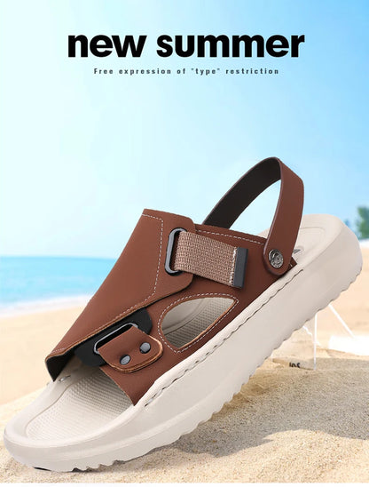 Men's Summer Outdoor Driving Sandals Comfortable Breathable Anti-slip Thick Bottom Two-Way Beach Slippers-WC20253