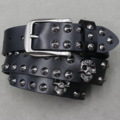 Heavy Metal Punk Belt Genuine Leather Hip Hop Belts For Men Cross Rivet Jeans belt male Strap Ceinture Homme designer belt