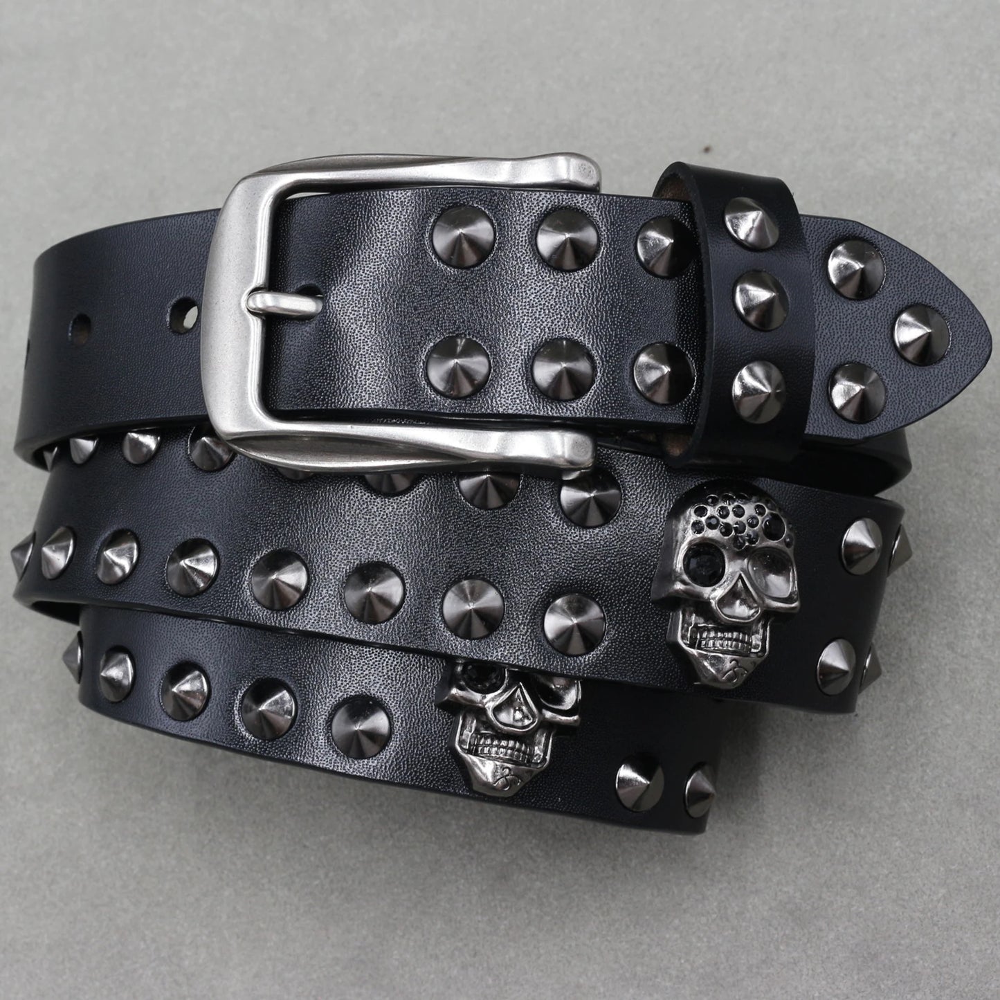 NEW Metal Rivet Cowboy Belt Genuine Leather Cowskin Men Belt Punk Rivet Jeans Belts For WOMEN Ceinture Homme Cinturones Hombre