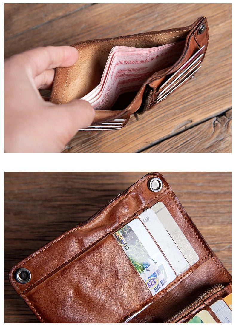 GURO High Quality Men Genuine Leather Wallet Vintage Bifold Money Clip Credit Card Holder Luxury Design with Zipper Coin Pocket