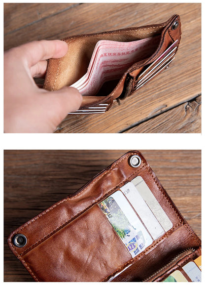 GURO High Quality Men Genuine Leather Wallet Vintage Bifold Money Clip Credit Card Holder Luxury Design with Zipper Coin Pocket