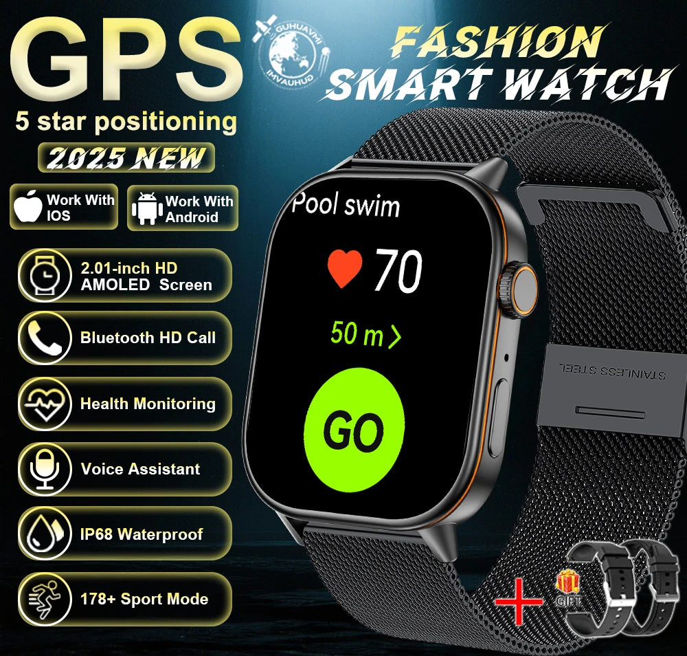 New For Android iOS Outdoor GPS SmartWatch Men 2.01" HD AMOLED Compass 420mAh 178+Sport Mode Waterproof Bracelet Smartwatch 2026