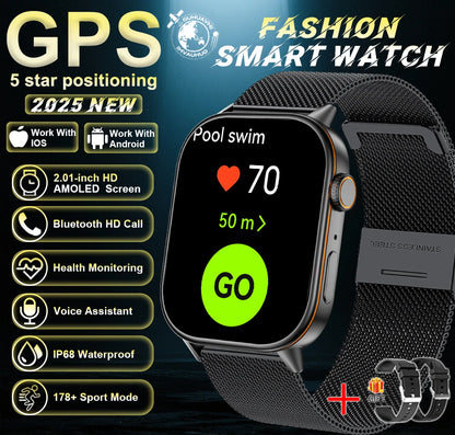 New For Android iOS Outdoor GPS SmartWatch Men 2.01" HD AMOLED Compass 420mAh 178+Sport Mode Waterproof Bracelet Smartwatch 2026