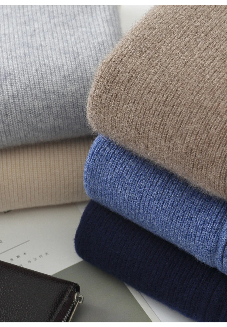 Men 100% Merino Wool Sweater Hooded Zipper Cardigan Autumn Winter Thickened Knit Large-size Jacket Long Sleeved Sportswear Coat