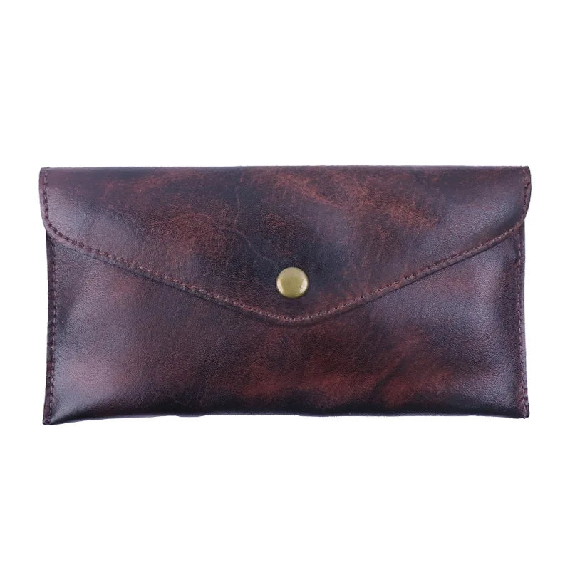 Genuine Leather Men Handmade Wallet High Quality Retro Handbag Simple Phone Pocket Card Bag Big Capacity Male Purses