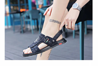 Men's Summer Genuine Leather Sandals Classic Roman Men Shoes Slippers Soft Comfortable Men Non-slip Walking Footwea Plus Size 47