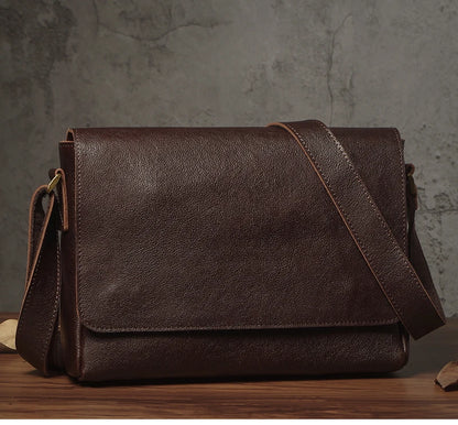 NUKA Men's Genuine Leather Shoulder Bag Retro Original Cowhide Horizontal Crossbody Deluxe Flap Messenger Bags For 11 Inch Ipad