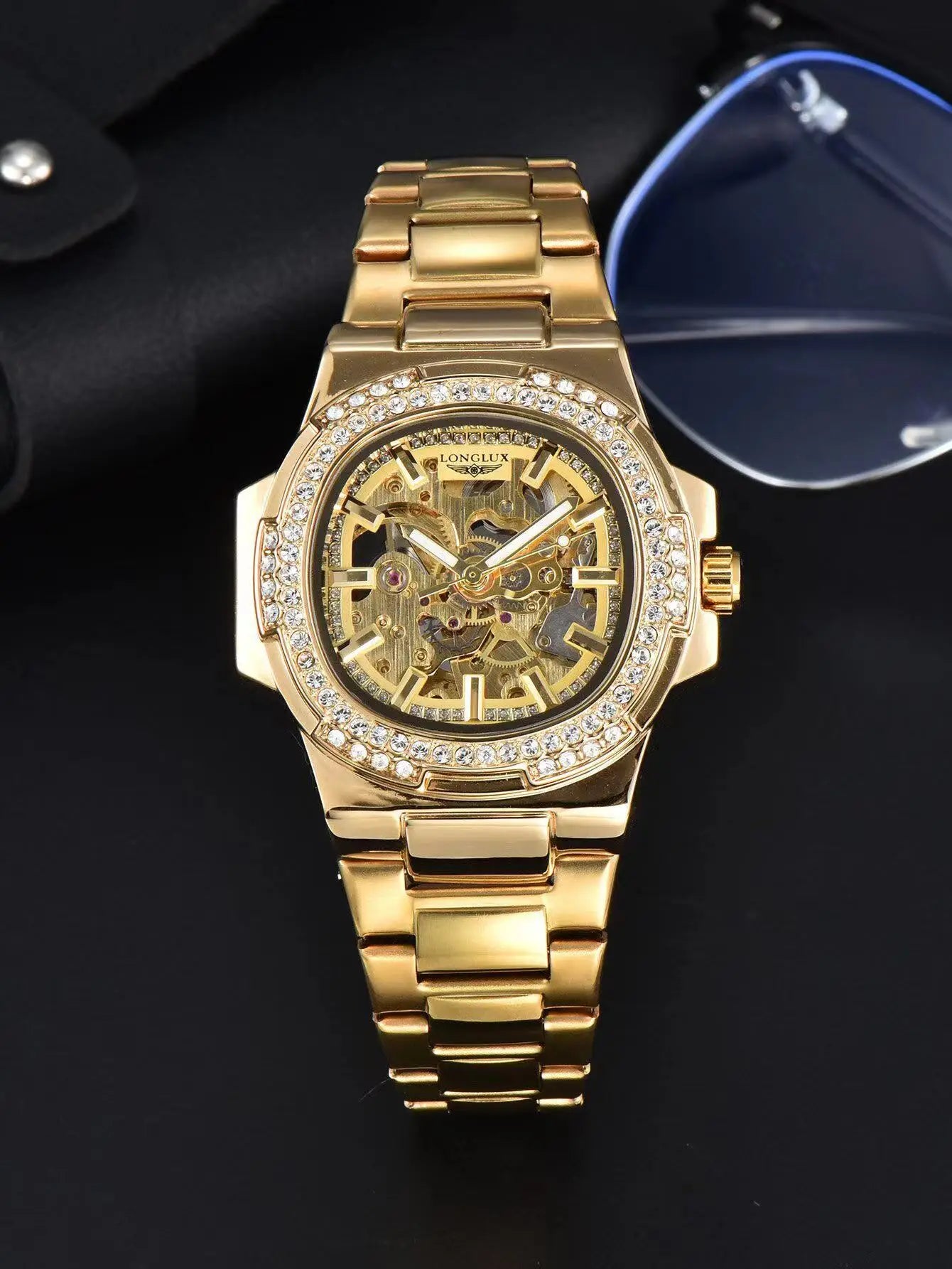 LONGLUX Automatic Man Watch Luxury Stainless Steel Wholesale Mechanical Wristwatches Skeleton Waterproof Diamond Watch Man Watch
