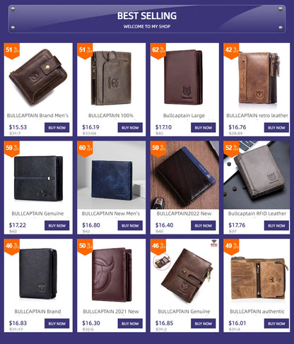 BULLCAPTAIN Men's Genuine Leather Wallet Business Retro Snap Wallet Multifunctional RFID Anti-Theft Zipper Multi-Card Coin Purse