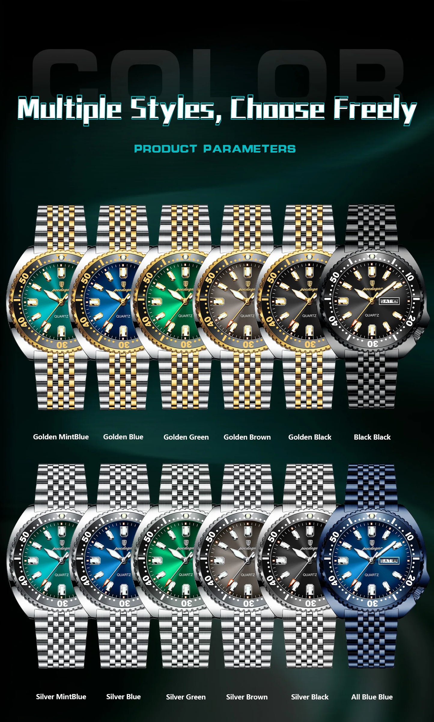 POEDAGAR Luxury Quartz Men Clock Waterproof Luminous Business Man Wristwatch Stainless Steel Date Week Sport Men's Watches Reloj