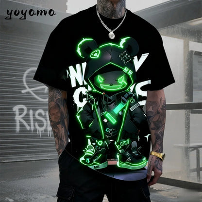 Men's T-Shirts Hip Hop Bear Pattern 3D Print Men's Clothing Summer New Streetwear Oversized Unisex T-Shirt Harajuku Men Clothes