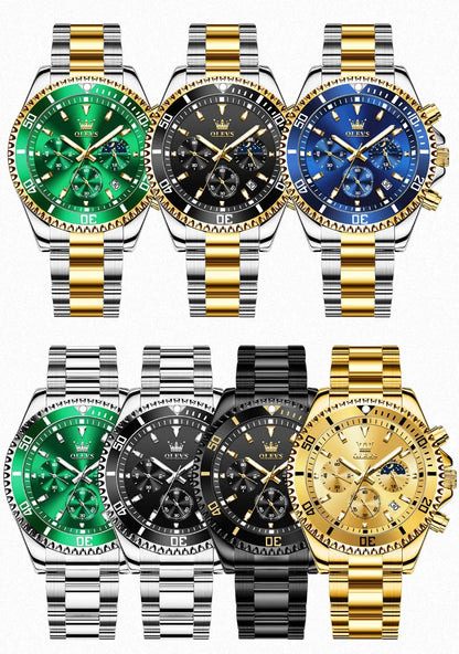 OLEVS 2870 Men's Watch Top Brand Luxury Watch for Men Original Waterproof Stainless Steel Chronograph Moon Phase Date Rota Dial