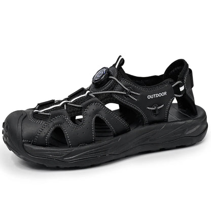 New Fashion Men's Sandals Handmade Summer Beach Shoes Male Breathable Leather Wading Aqua Shoes Outdoor Hollow Shoes Sandalias