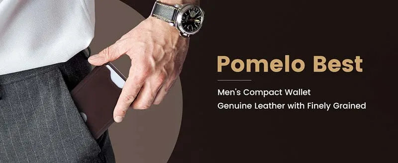 Pomelo Best Portable Men's Bifold Small Vintage Genuine Fine Grain Leather Wallet with Coin Compartment Press Stud Gift for Men