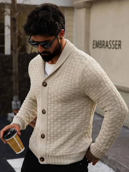 Men's Autumn Winter Cardigan Sweaters Warm Knitted Open Front Long Sleeve V-Neck Pullover in Solid Color for Men
