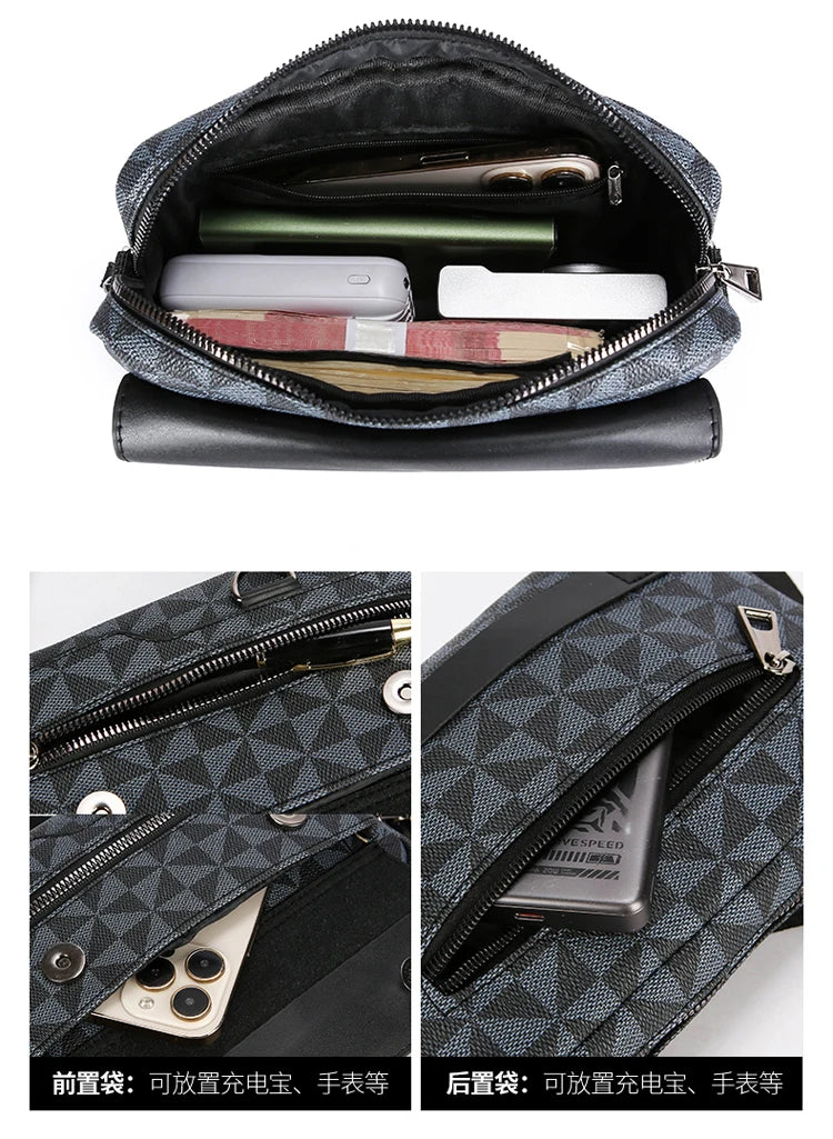 Business Men's Clutch Bags High Quality PU Leather Man's Small Shoulder Bag Multi-Functional Men Handbag Bag With Waist Strap
