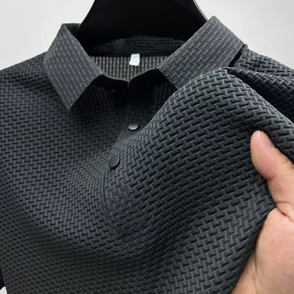 Men's Bone Flower Solid Color Polo Shirt Business Casual Short Sleeve Summer Breathable Versatile Top