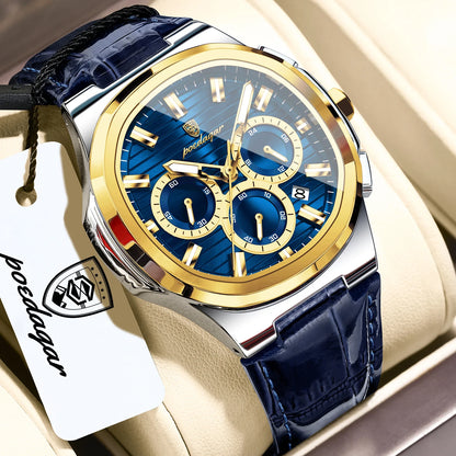 POEDAGAR Top Business Man Wristwatch Date Chronograph Waterproof Luminous Luxury Men Watch Leather Quartz Men's Watches Male+Box