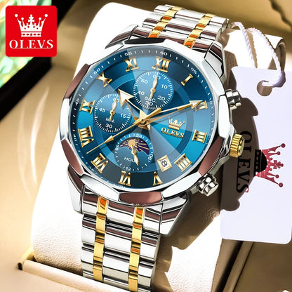 OLEVS 3675 Luxury Calendar Stainless Steel Quartz Mens Wristwatches Chronograph Waterproof Watch for Men Luminous Reloj Hombre