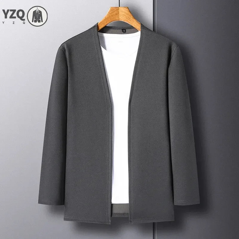 New Men's Casual Solid Color Long Sleeved Cardigan Cloak Spring and Autumn Fashionable Comfortable Top
