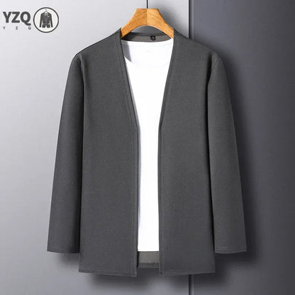 New Men's Casual Solid Color Long Sleeved Cardigan Cloak Spring and Autumn Fashionable Comfortable Top
