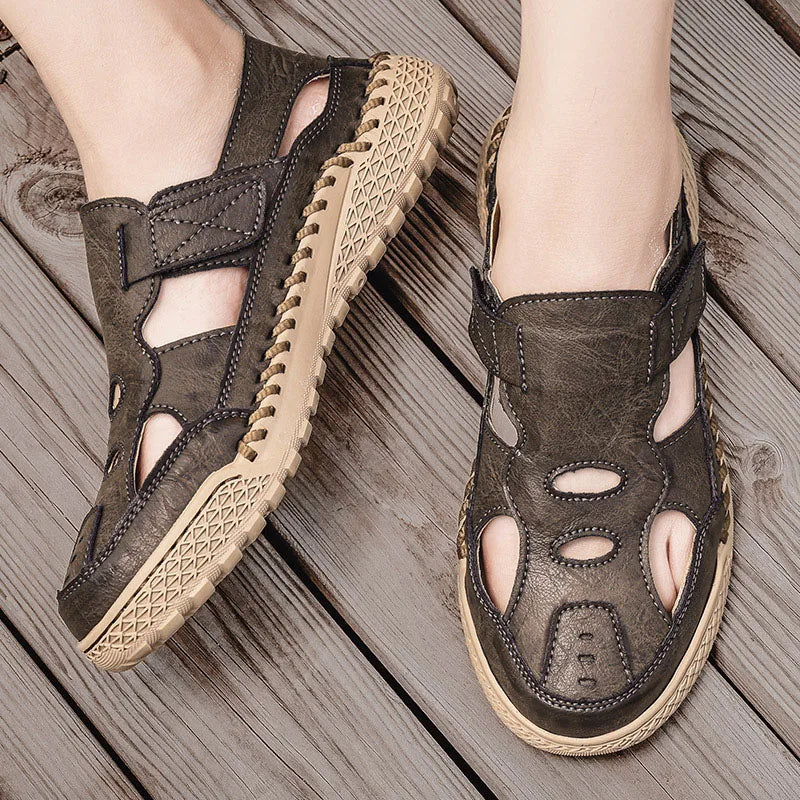 Male Casual Leather Summer Shoes Versatile Men's Sandals Durable Handmade Stitching Besch Shoes Non Slip Roma Footwear Sandals