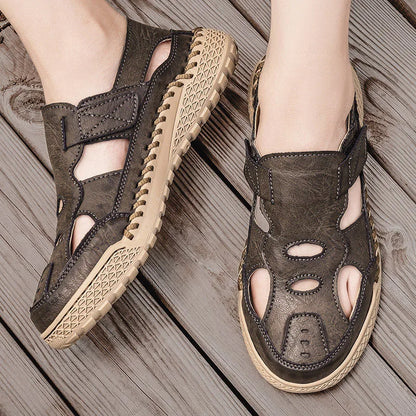Male Casual Leather Summer Shoes Versatile Men's Sandals Durable Handmade Stitching Besch Shoes Non Slip Roma Footwear Sandals