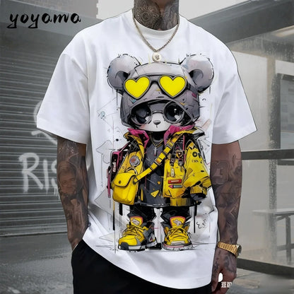Men's T-Shirts Hip Hop Bear Pattern 3D Print Men's Clothing Summer New Streetwear Oversized Unisex T-Shirt Harajuku Men Clothes