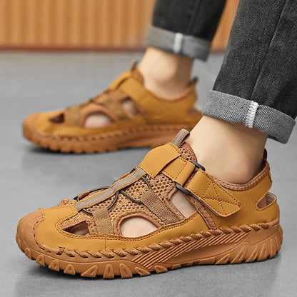 Men Outdoor Protective Toe Sandals Hollow Breathable Mesh Upper Quick Dry Lining Non Slip Walking Camping Driving Casual Shoes