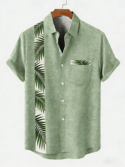 2026 Daily Men's Casual Short Sleeved Shirt with Natural Ethnic Pattern Printed Shirt Hawaii Beach Vacation Clothing