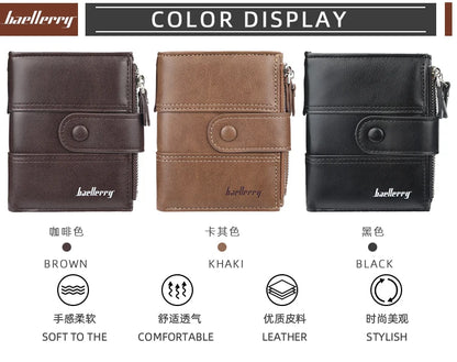 New  Men Wallets Fashion Short Desigh Zipper Card Holder Men Leather Purse Solid Coin Pocket High Quality Male Purse