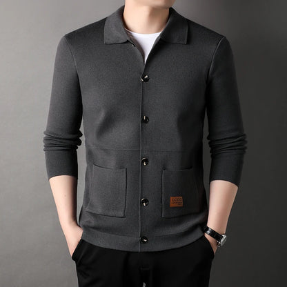 Autumn and Winter New Men's Long-Sleeved Sweater Youth Popularity Cardigan Men's Knitwear Sweater Lapel Youth Thin Coat