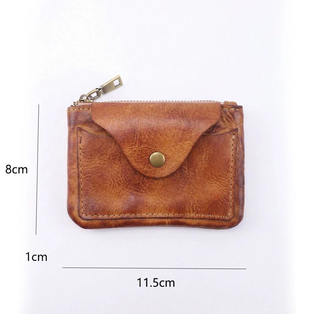 New Slim Short Men's Wallet Vintage Genuine Leather Card Holder Zipper Male Coin Purses High Quality Snap Men Money Clips