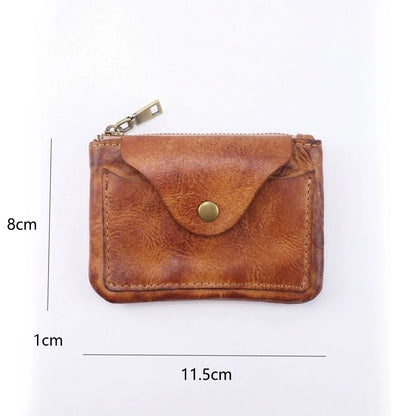 New Slim Short Men's Wallet Vintage Genuine Leather Card Holder Zipper Male Coin Purses High Quality Snap Men Money Clips