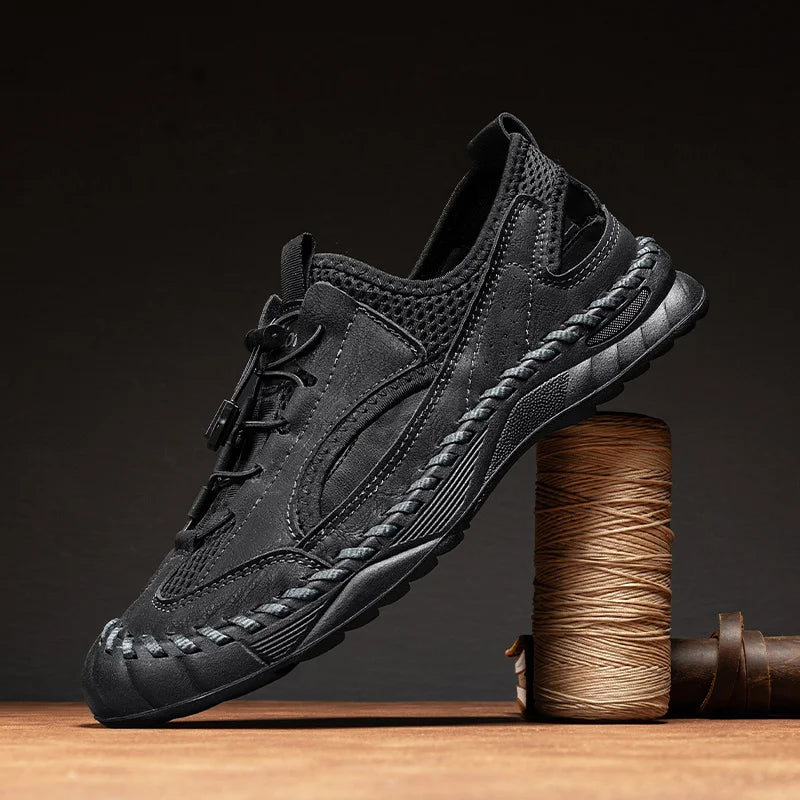 Summer Men Full Casual Leather Hand Stitch Big Size Outdoor Beach Sandals Closed Toe Non Slip Comfort New Summer Walking Shoes