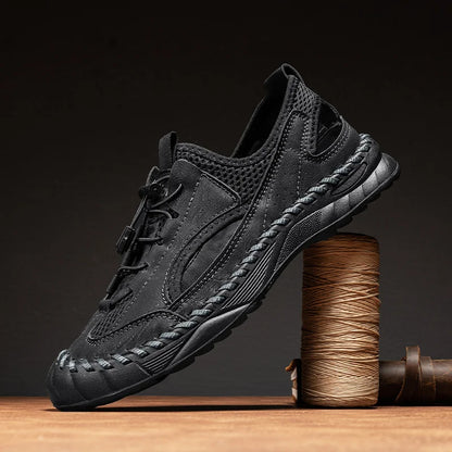 Summer Men Full Casual Leather Hand Stitch Big Size Outdoor Beach Sandals Closed Toe Non Slip Comfort New Summer Walking Shoes