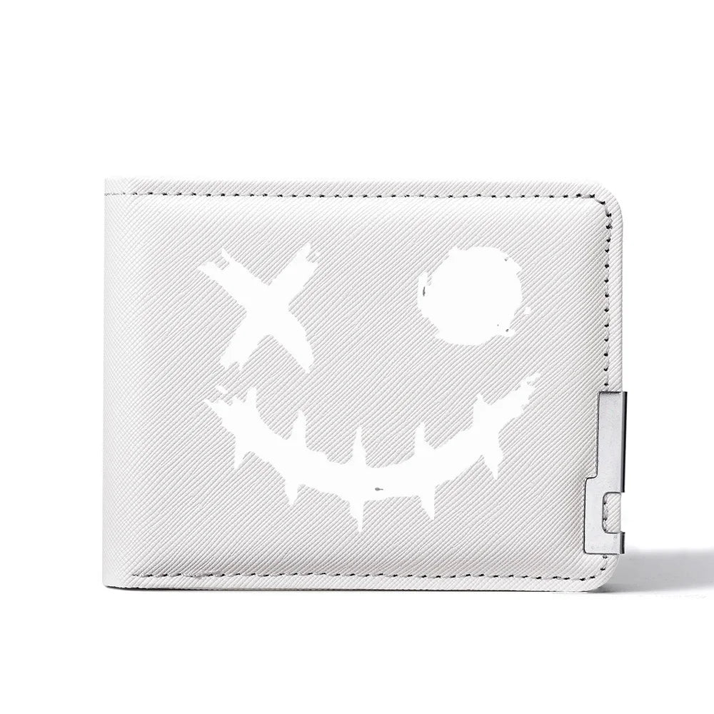 Cartoon Printed PU Leather Men's Wallet with Multiple Card Slots Slim Funny Expression Design Fashionable Compact Wallet