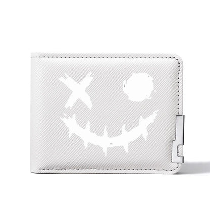 Cartoon Printed PU Leather Men's Wallet with Multiple Card Slots Slim Funny Expression Design Fashionable Compact Wallet