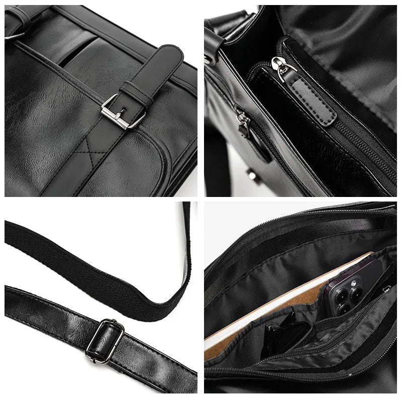 Retro Messenger Bag Men Crossbody Bags Luxury PU Leather Shoulder Messenger Bag for Men Fashion Flap Large Capacity Satchles