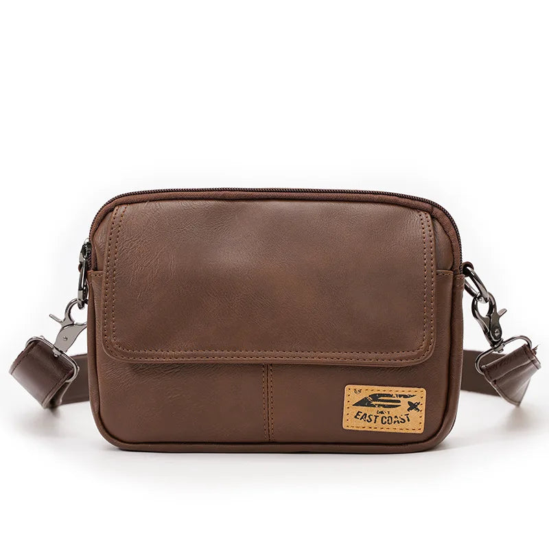 Vinatge Men's Crossbody Bag Soft PU Leather Shoulder Bag For Men Fashion Square Crossbody Messenger Bag Flap Zipper Satchels