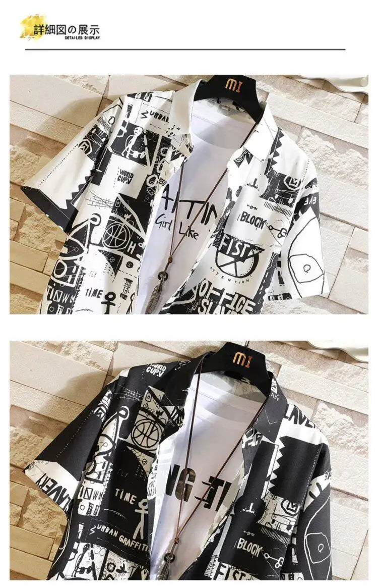 Summer Fun Graffiti 3D Printable Casual Shirt - Men's Daily Commute Beach Short Sleeve - Aloha Quick-Drying Shirt