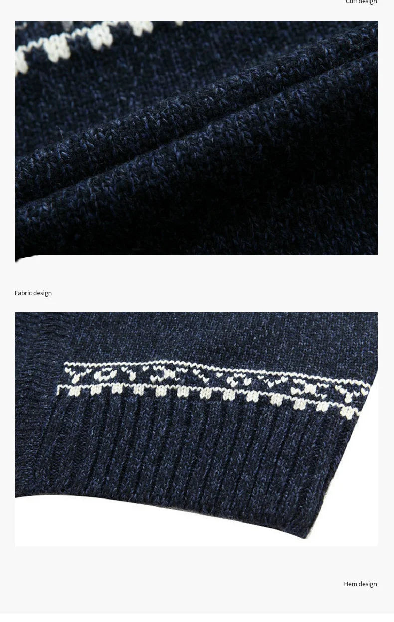 Men's Fair Isle Knitted Cardigan Full-Zip Nordic Pattern Thick Knitwear Multi-Color High-Neck Sweater Jacket for Winter