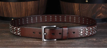 Studded Heavy Metal Style Belt Handmade Genuine Leather Punk Rock Style Men's Belt Cowhide Retro Tactical belt Jeans Belt