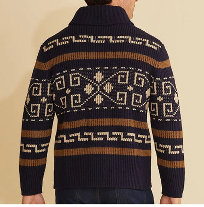 Winter Sweaters Cardigan Men Vintage Jacquard Kintted Jacket Knitwear Fashion Shawl Collar Zipper Casual Thick Cardigans Jersey