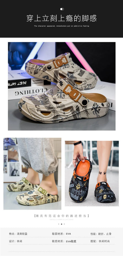 Men's Sports Sandals Summer Eva Light Soft Comfortable Men's Beach Sandals Fashion Platform Buckle Slip-on Graffiti Slippers
