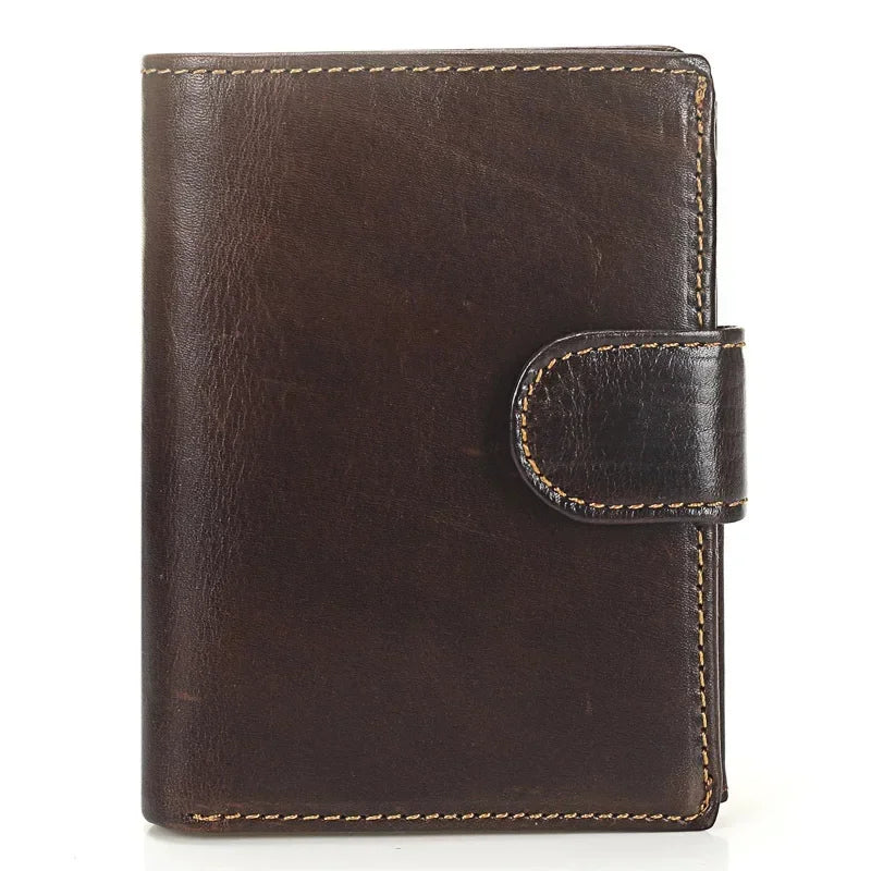 New Men Wallet Cowhide Genuine Leather Wallets Coin Purse Clutch Hasp Open Top Quality Retro Short Wallet Multi Cards Slots